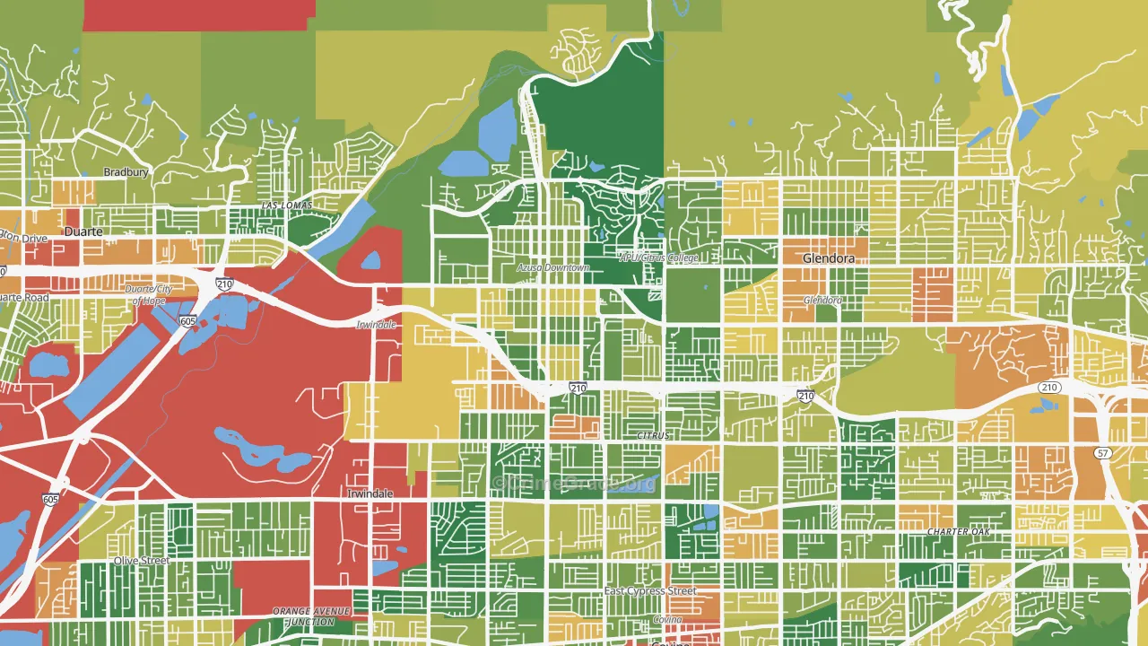 Azusa, CA Map of Robbery Rates