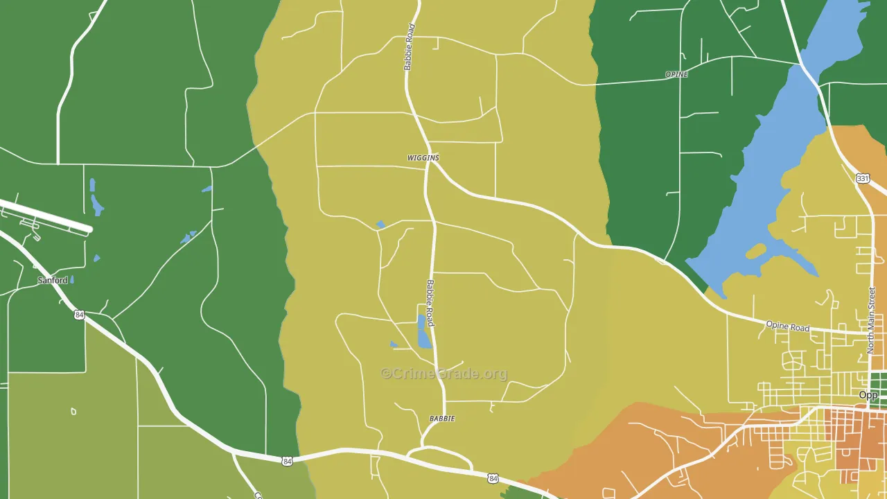 Babbie, AL Map of Robbery Rates