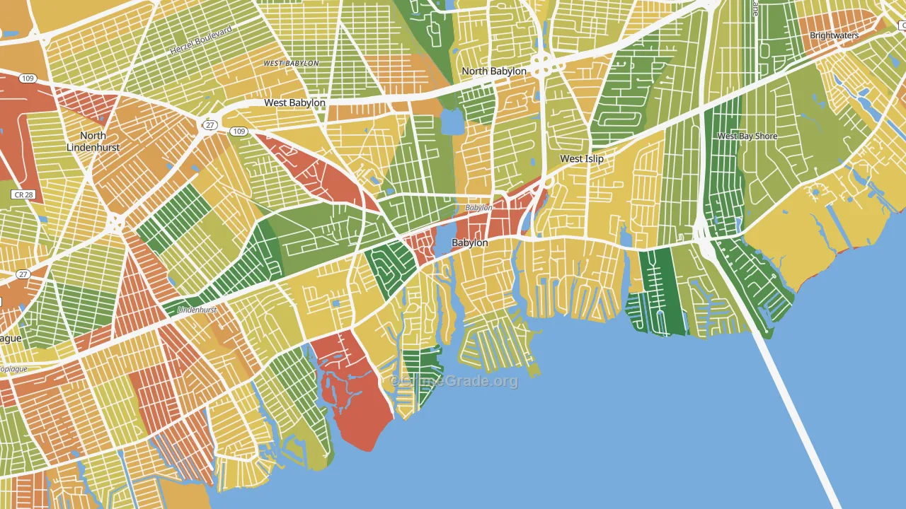 Babylon, NY Map of Robbery Rates