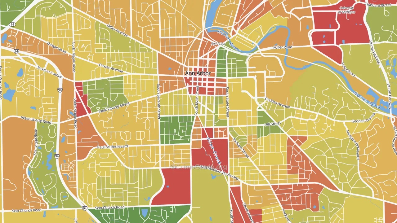 Bach, Ann Arbor, MI Map of Robbery Rates