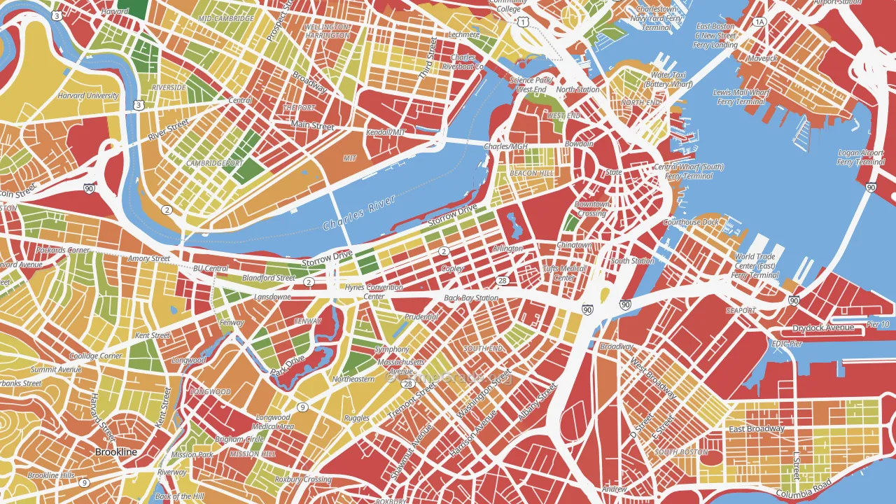 Back Bay, Boston, MA Map of Robbery Rates