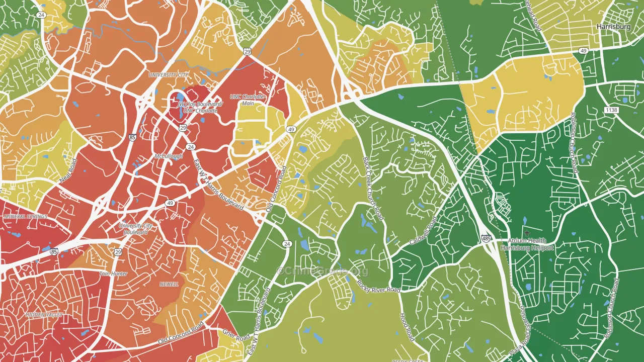Back Creek Church Road, Charlotte, NC Map of Robbery Rates