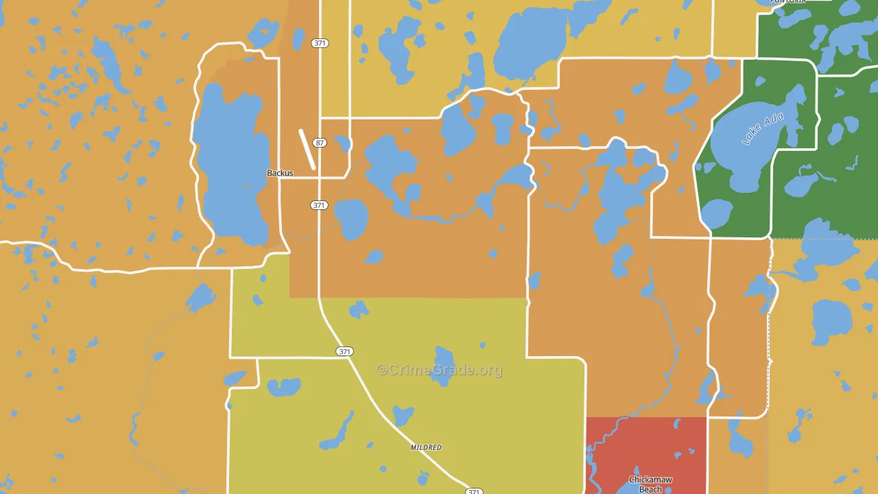 Backus, MN Map of Robbery Rates