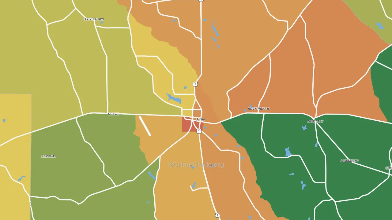 Bacon County, GA Map of Robbery Rates
