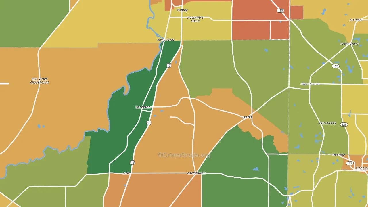 Baconton, GA Map of Robbery Rates