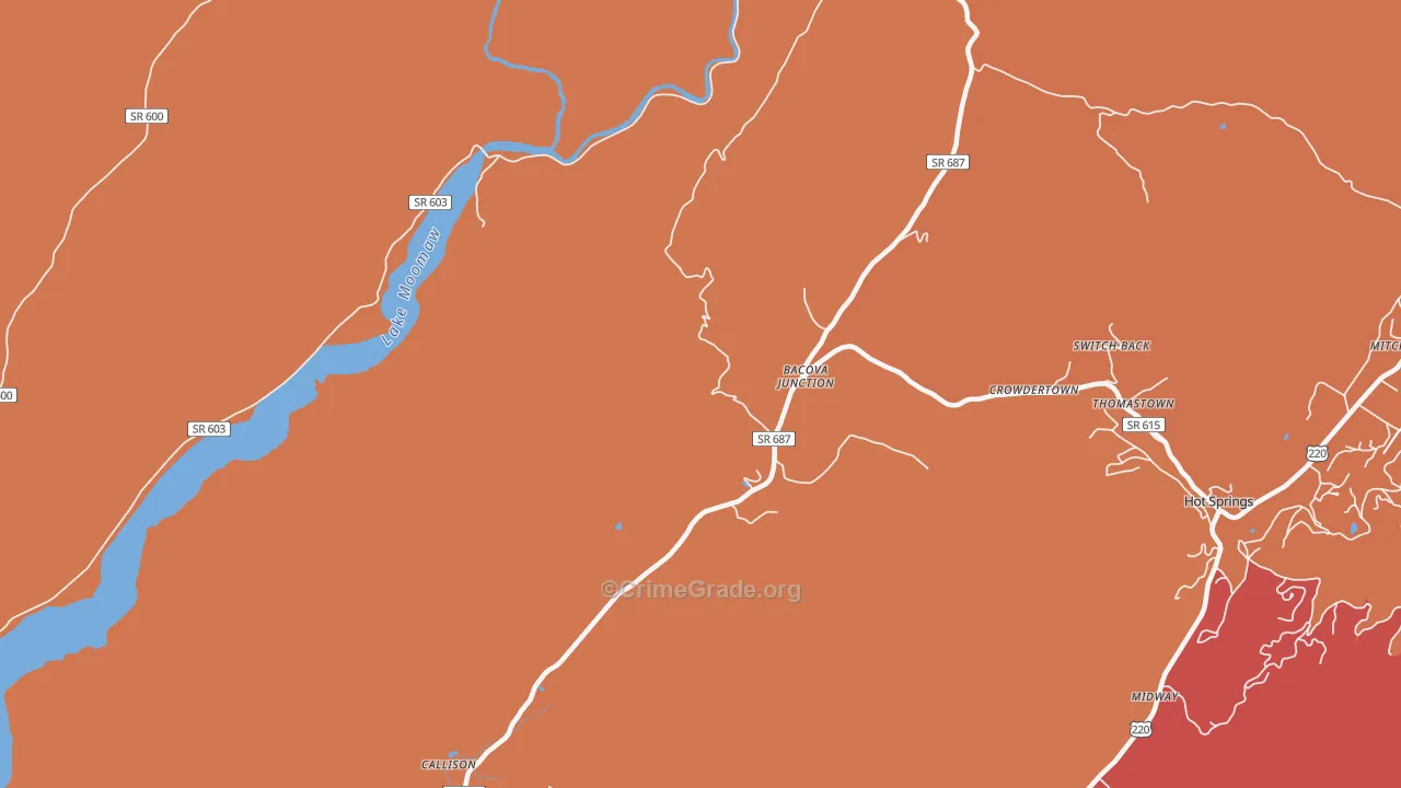 Bacova Junction, VA Map of Robbery Rates