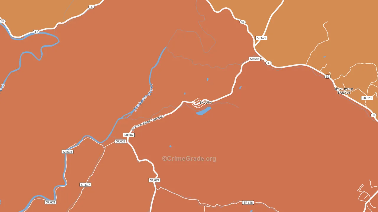 Bacova, VA Map of Robbery Rates
