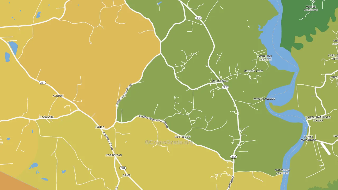 Baden, MD Map of Robbery Rates