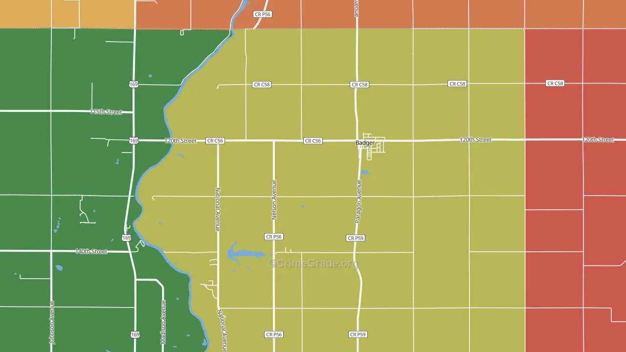 Badger, IA Map of Robbery Rates