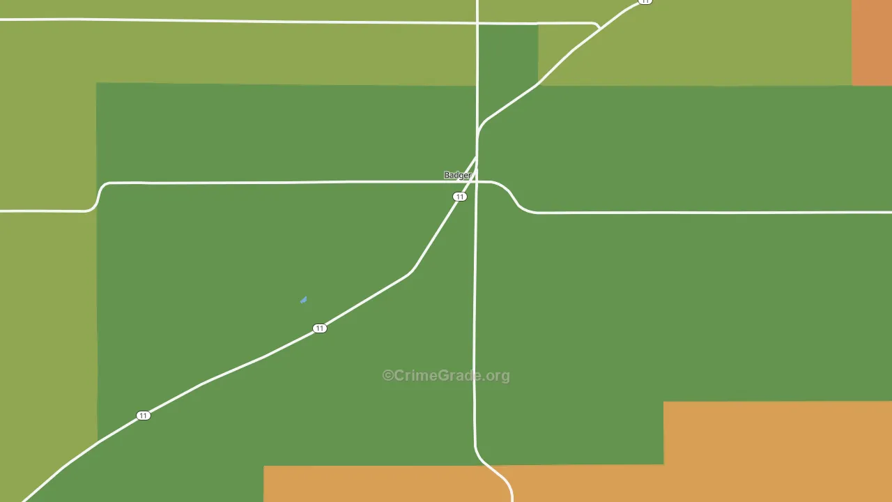 Badger, MN Map of Robbery Rates