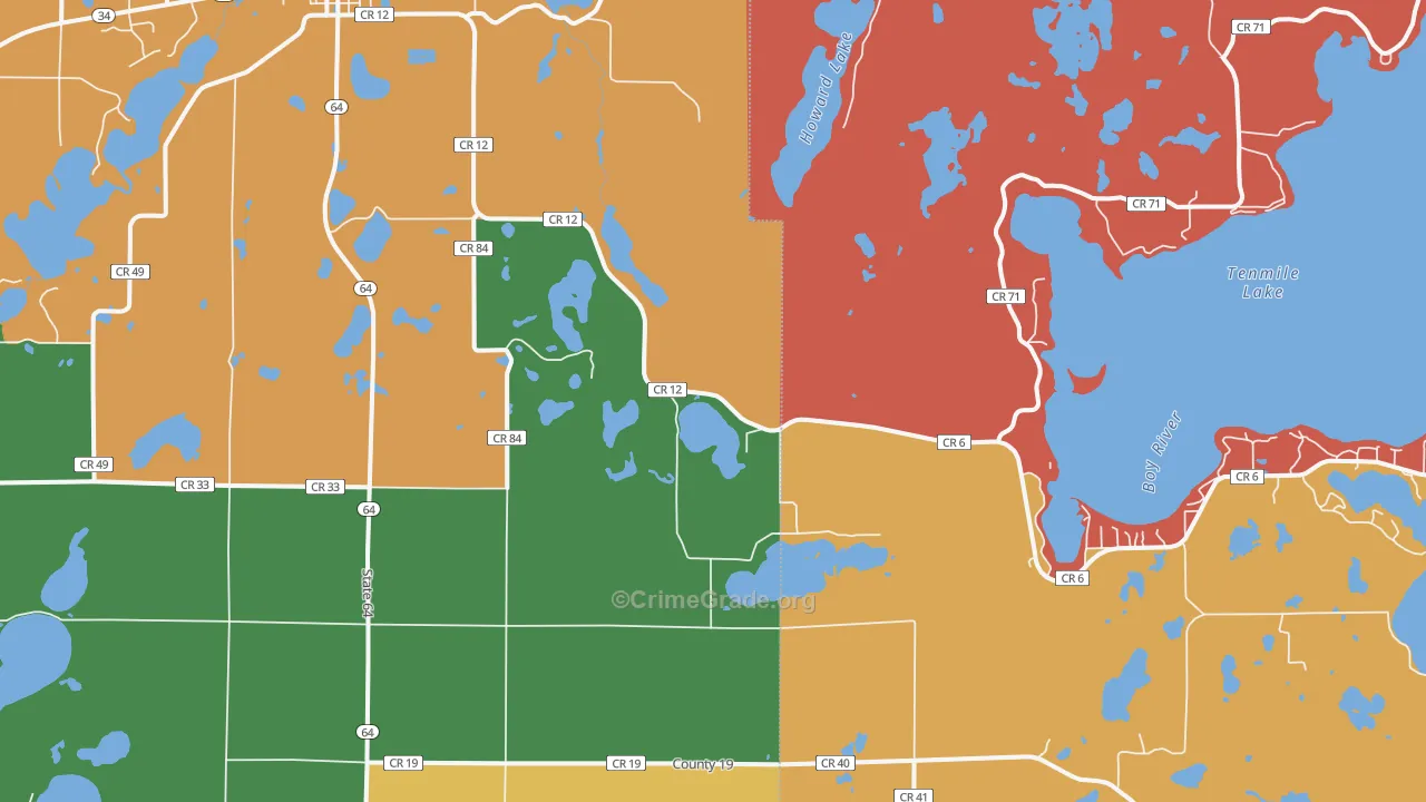 Badoura, MN Map of Robbery Rates