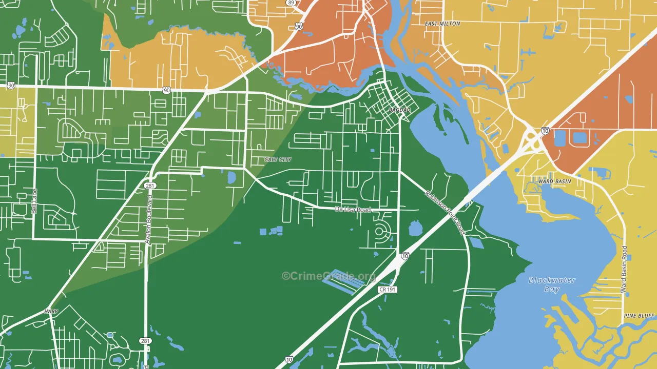 Bagdad, FL Map of Robbery Rates