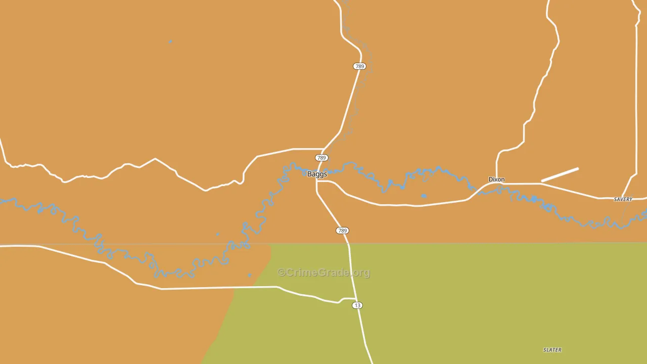 Baggs, WY Map of Robbery Rates