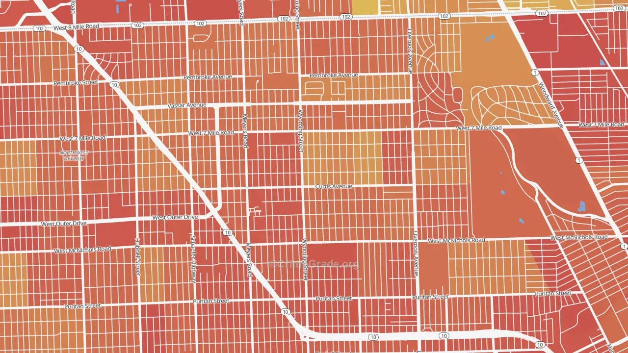 Bagley, Detroit, MI Map of Robbery Rates