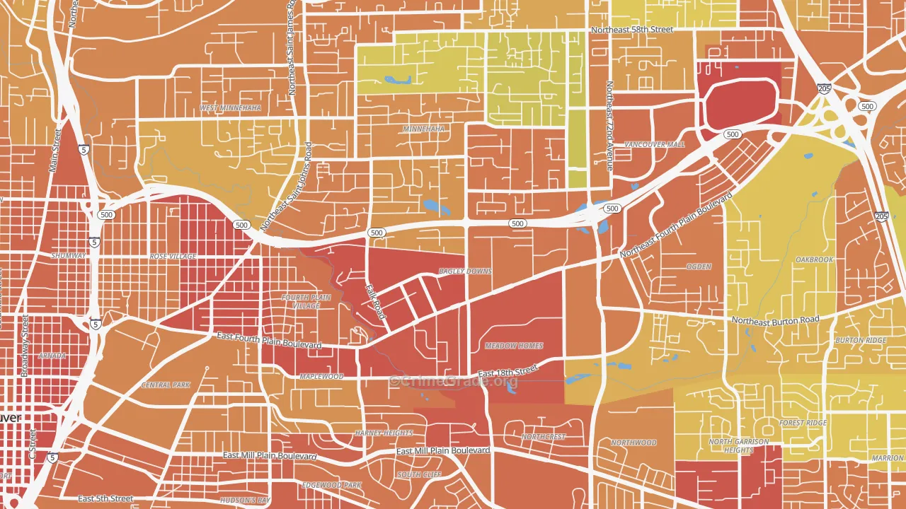 Bagley Downs, Vancouver, WA Map of Robbery Rates