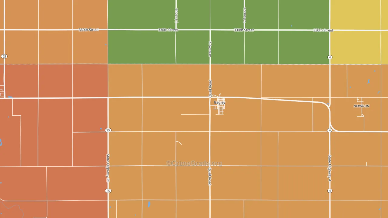 Bagley, IA Map of Robbery Rates