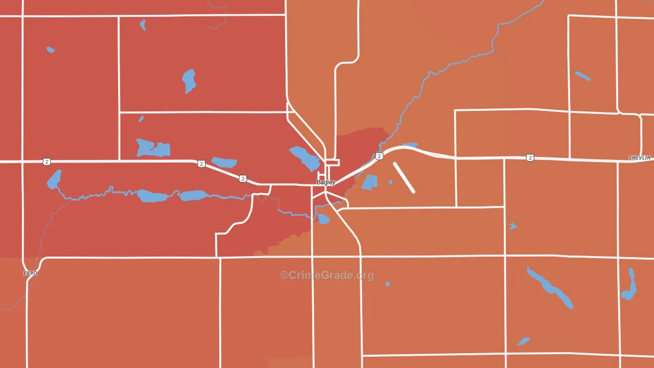 Bagley, MN Map of Robbery Rates