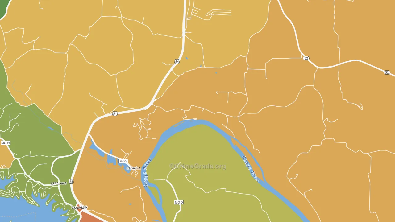 Bagnell, MO Map of Robbery Rates