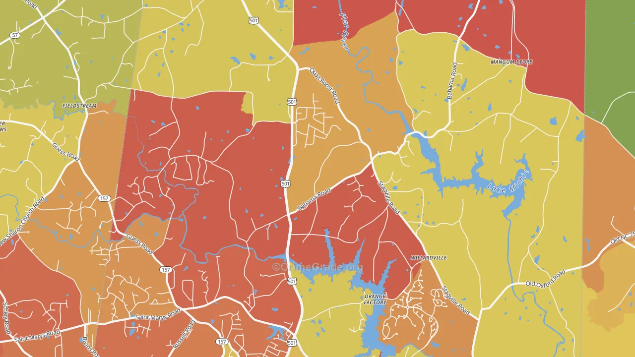 Bahama, NC Map of Robbery Rates