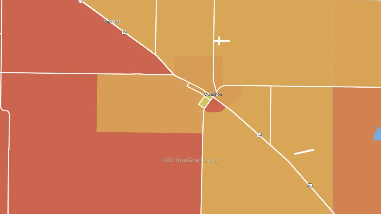 Bailey County, TX Map of Robbery Rates