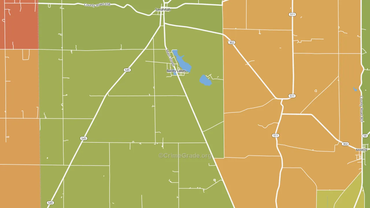 Bailey Lakes, OH Map of Robbery Rates