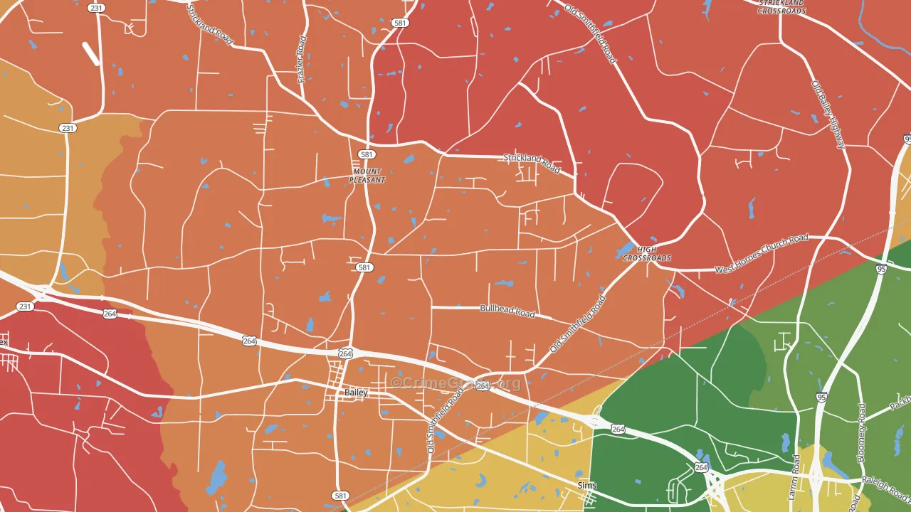 Bailey, NC Map of Robbery Rates