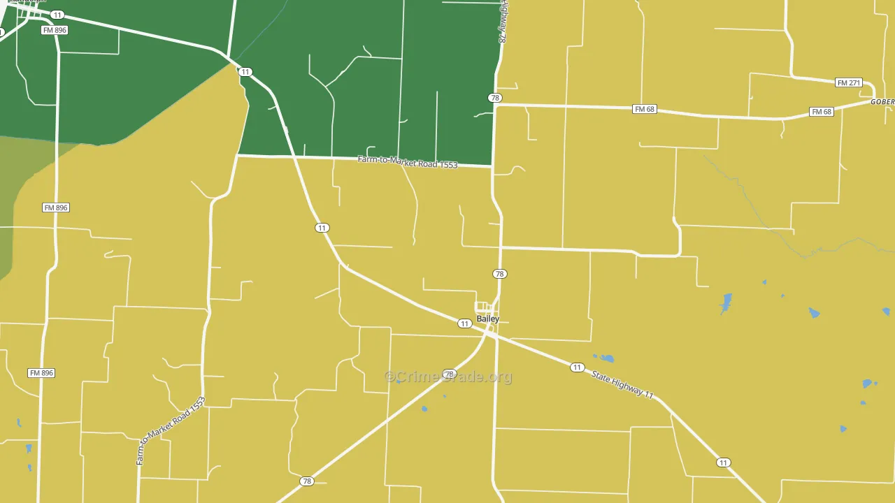 Bailey, TX Map of Robbery Rates