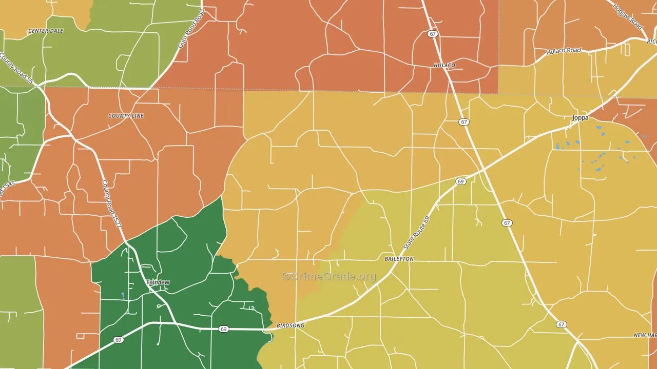 Baileyton, AL Map of Robbery Rates