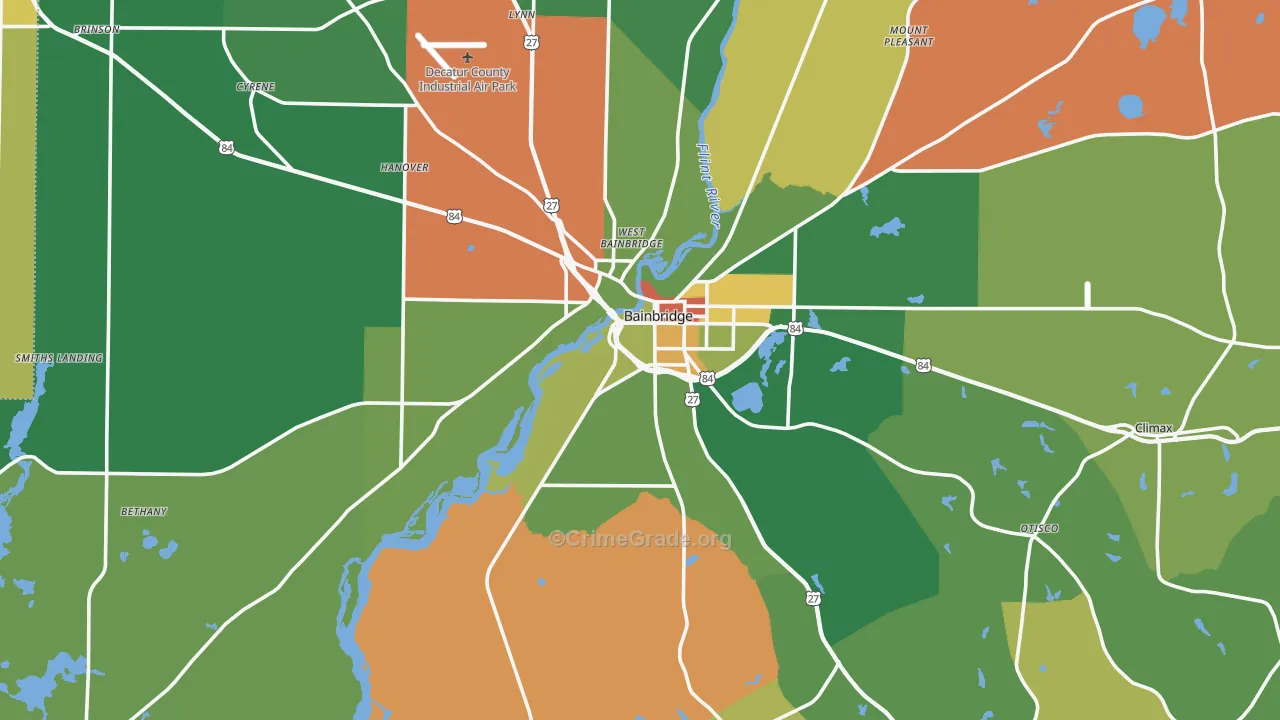 Bainbridge, GA Map of Robbery Rates