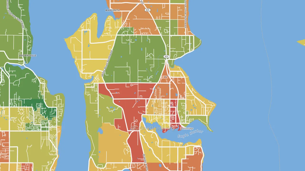 Bainbridge Island, WA Map of Robbery Rates