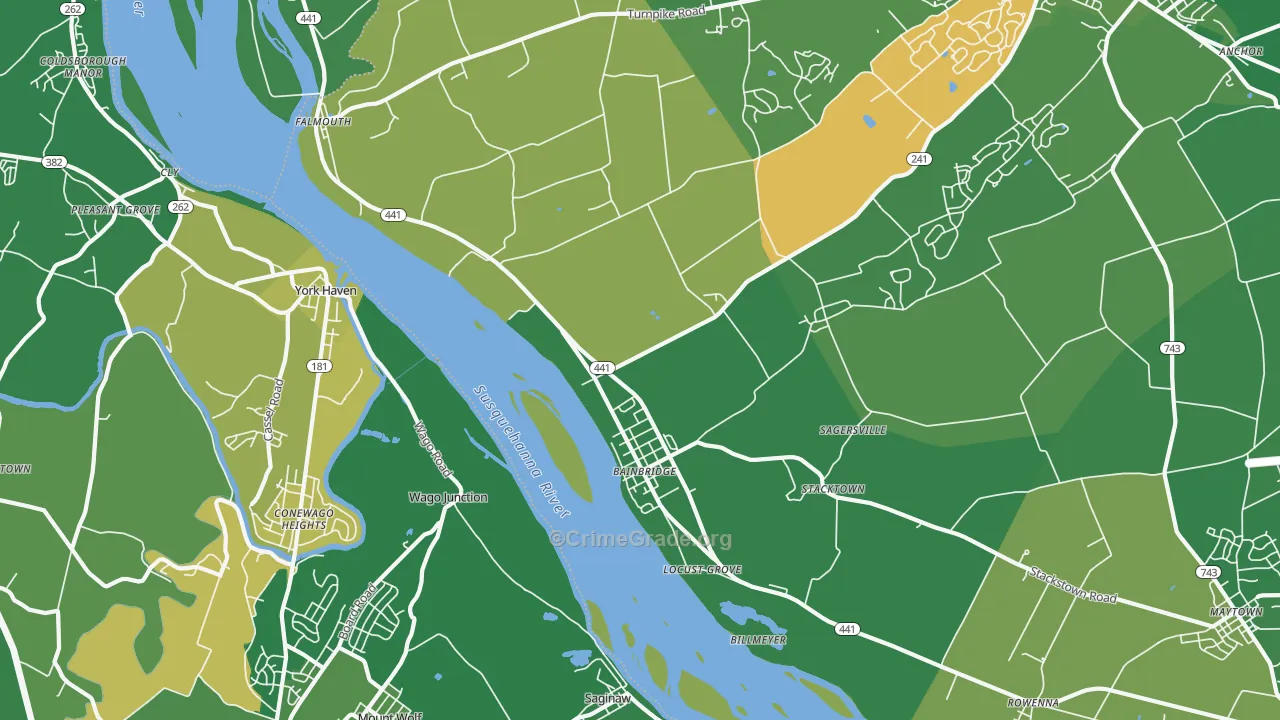 Bainbridge, PA Map of Robbery Rates