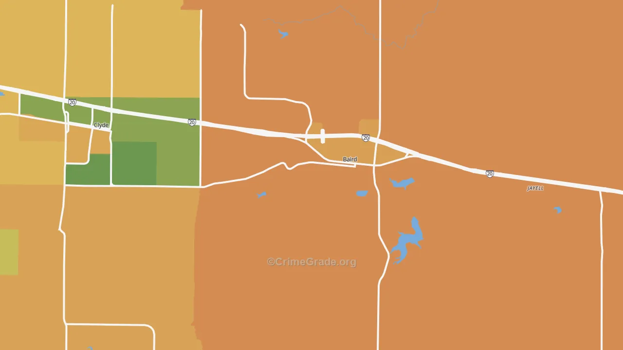 Baird, TX Map of Robbery Rates