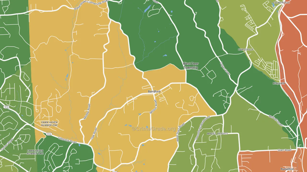 Bairdford, PA Map of Robbery Rates