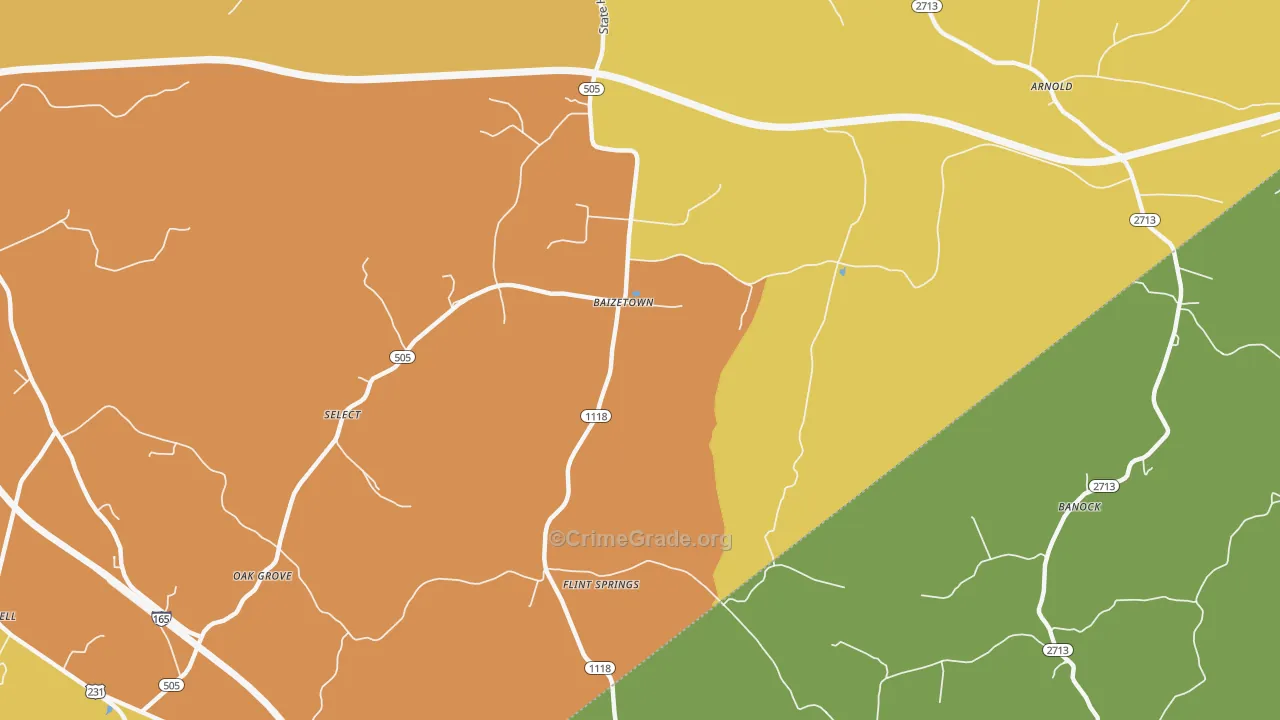 Baizetown, KY Map of Robbery Rates
