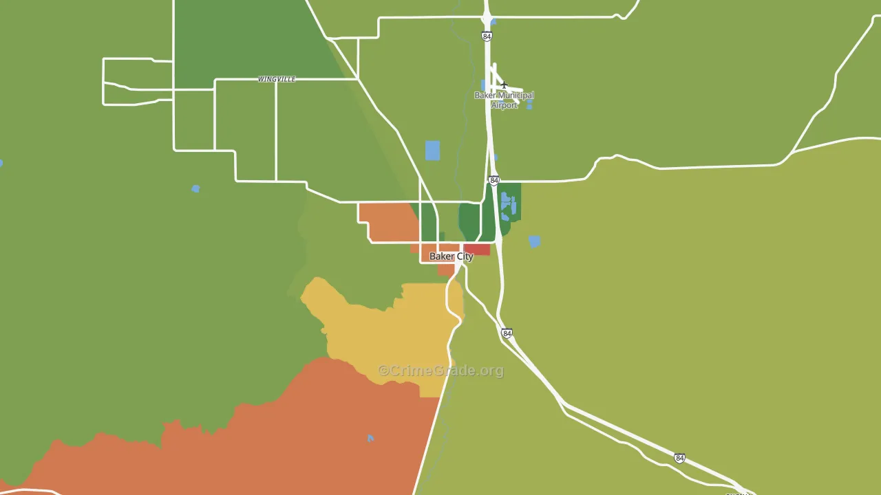 Baker City, OR Map of Robbery Rates