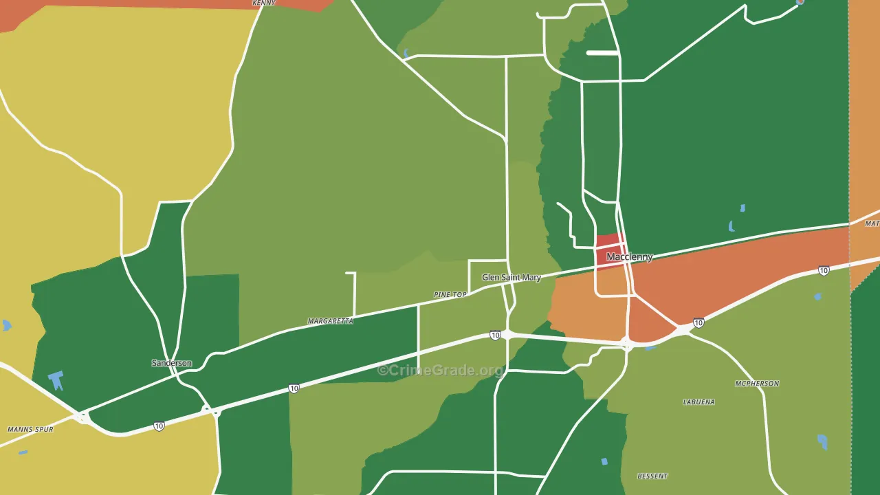 Baker County, FL Map of Robbery Rates