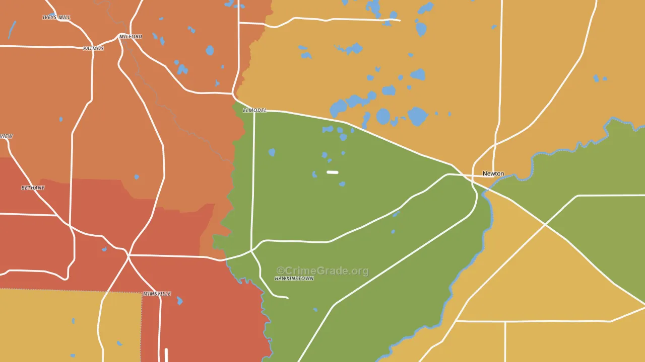 Baker County, GA Map of Robbery Rates