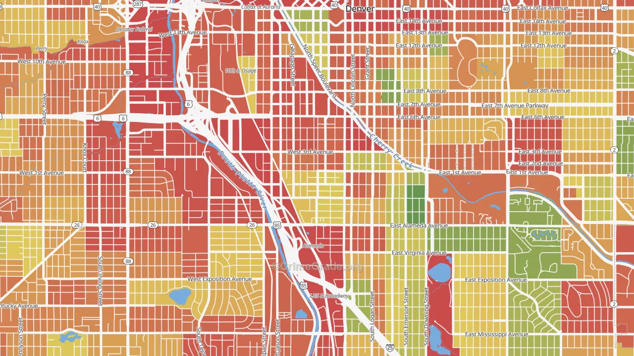 Baker, Denver, CO Map of Robbery Rates