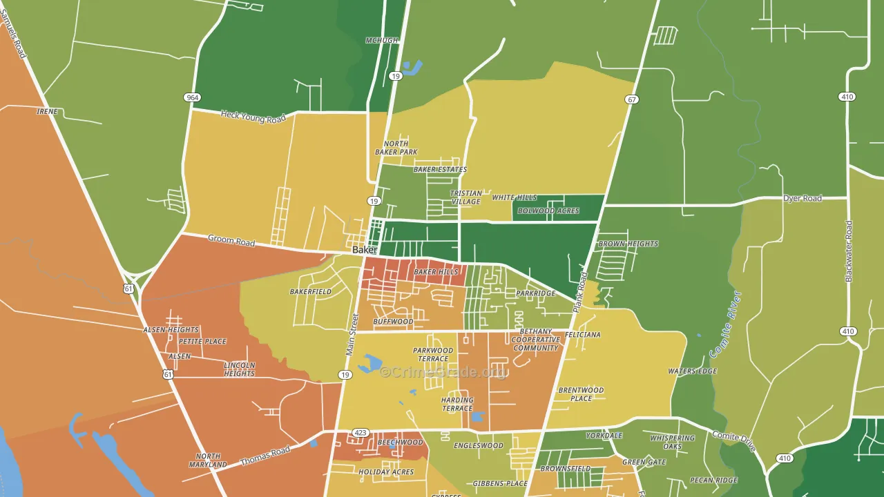 Baker, LA Map of Robbery Rates