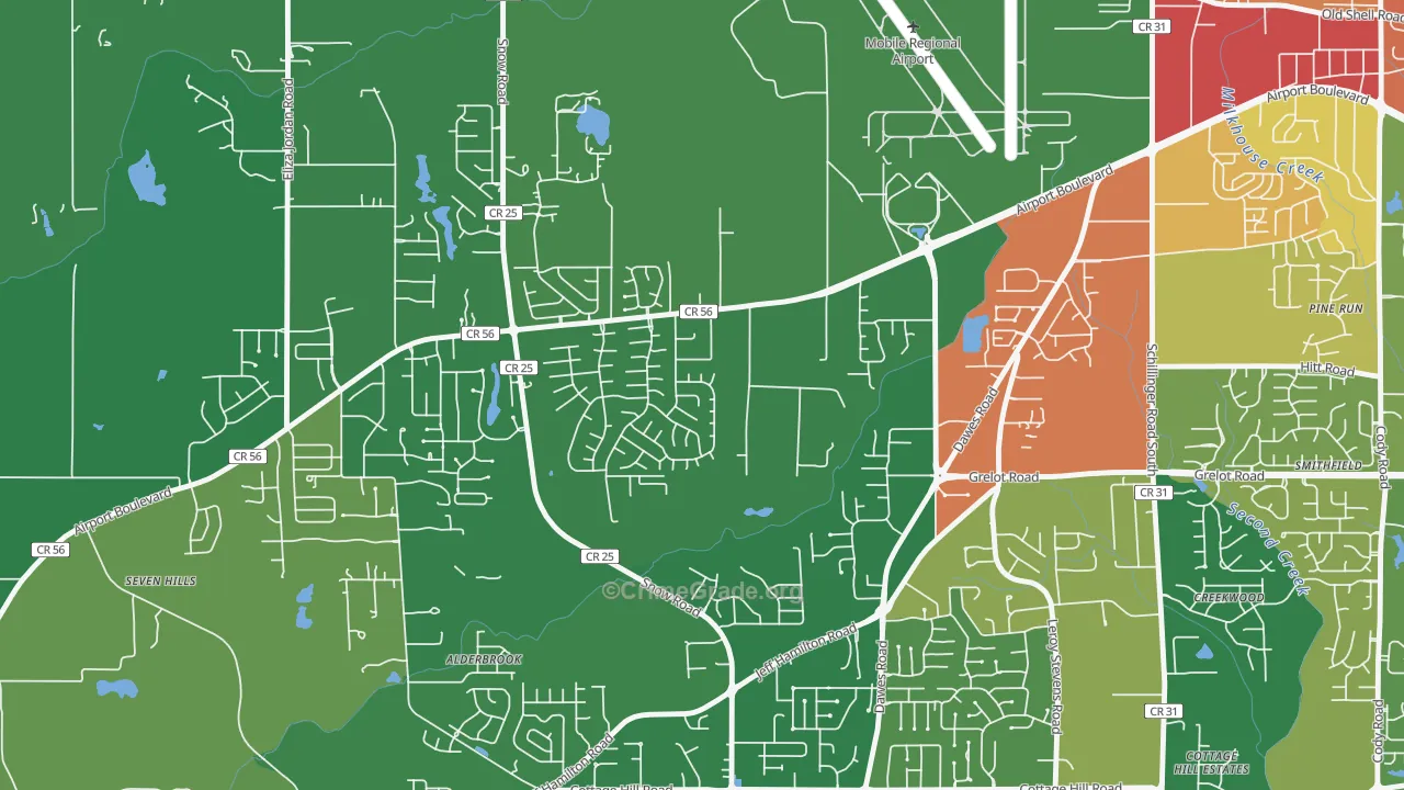 Baker, Mobile, AL Map of Robbery Rates