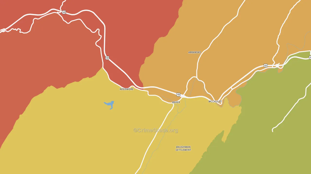 Baker, WV Map of Robbery Rates