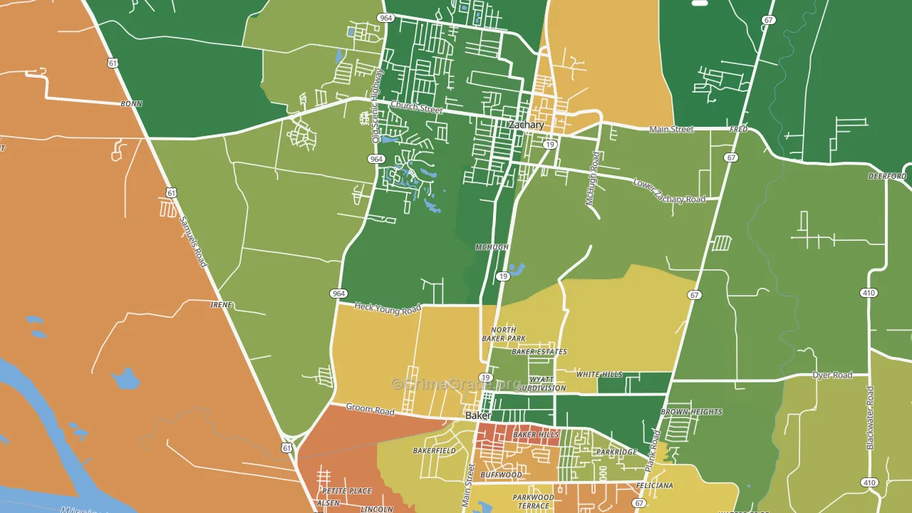 Baker-Zachary Area, Baker, LA Map of Robbery Rates