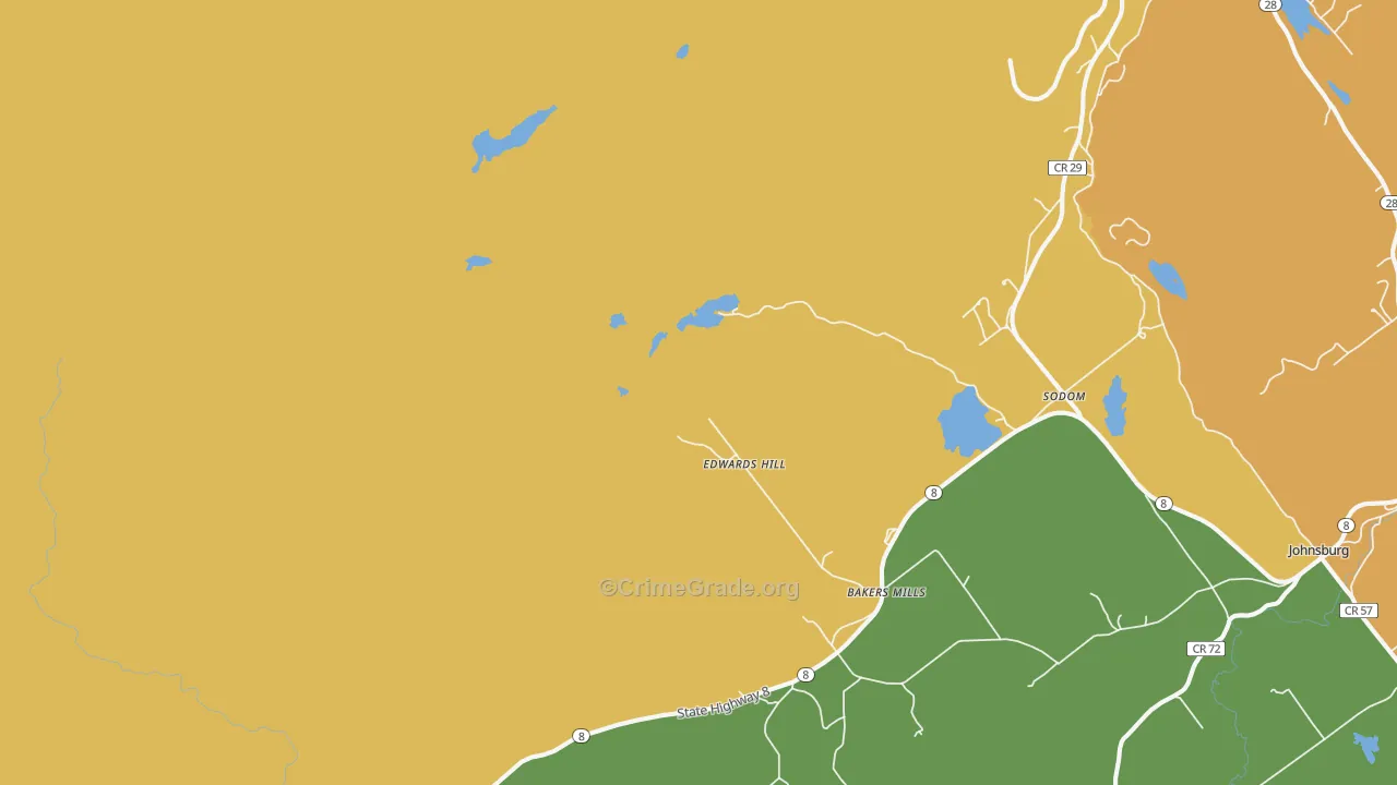 Bakers Mills, NY Map of Robbery Rates