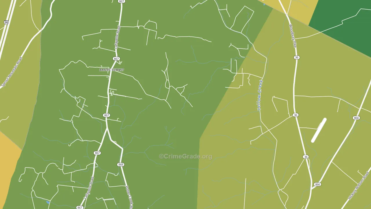 Bakers Summit, PA Map of Robbery Rates