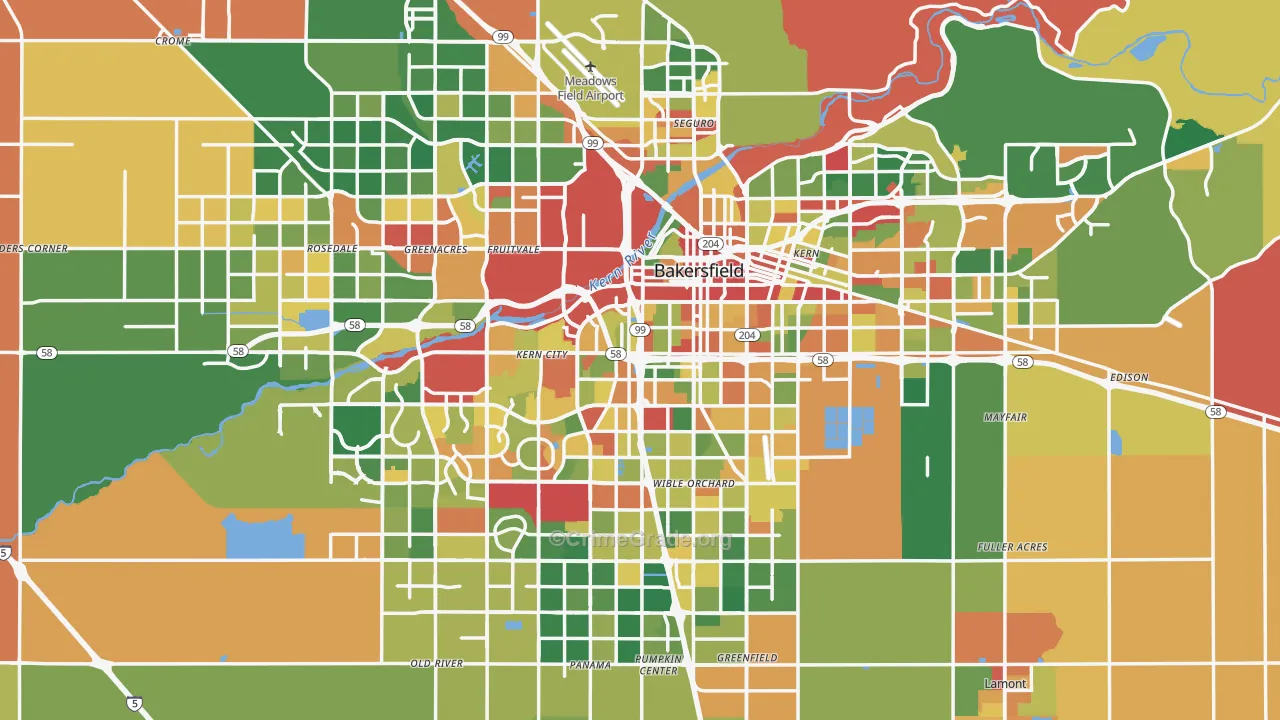 Bakersfield, CA Map of Robbery Rates