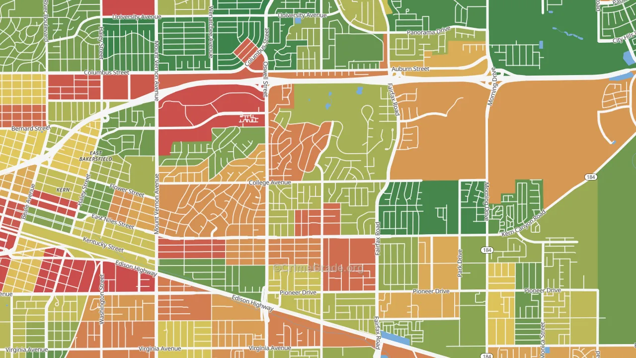 Bakersfield Country Club, Bakersfield, CA Map of Robbery Rates