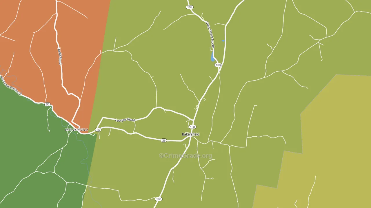 Bakersfield, VT Map of Robbery Rates