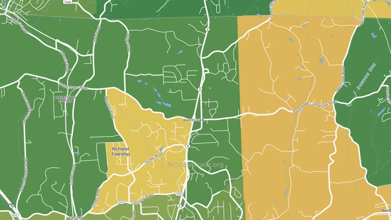 Bakerstown, PA Map of Robbery Rates