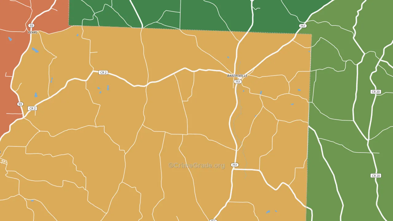 Bakersville, OH Map of Robbery Rates
