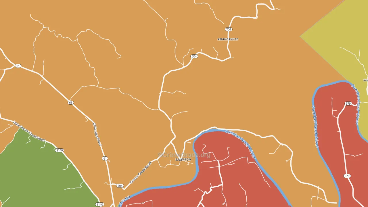 Bakerton, KY Map of Robbery Rates